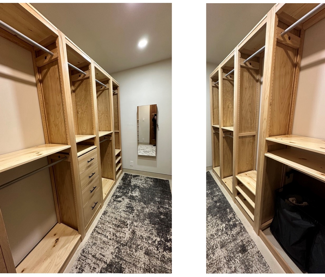 Wood closet organizer with drawers and shelves